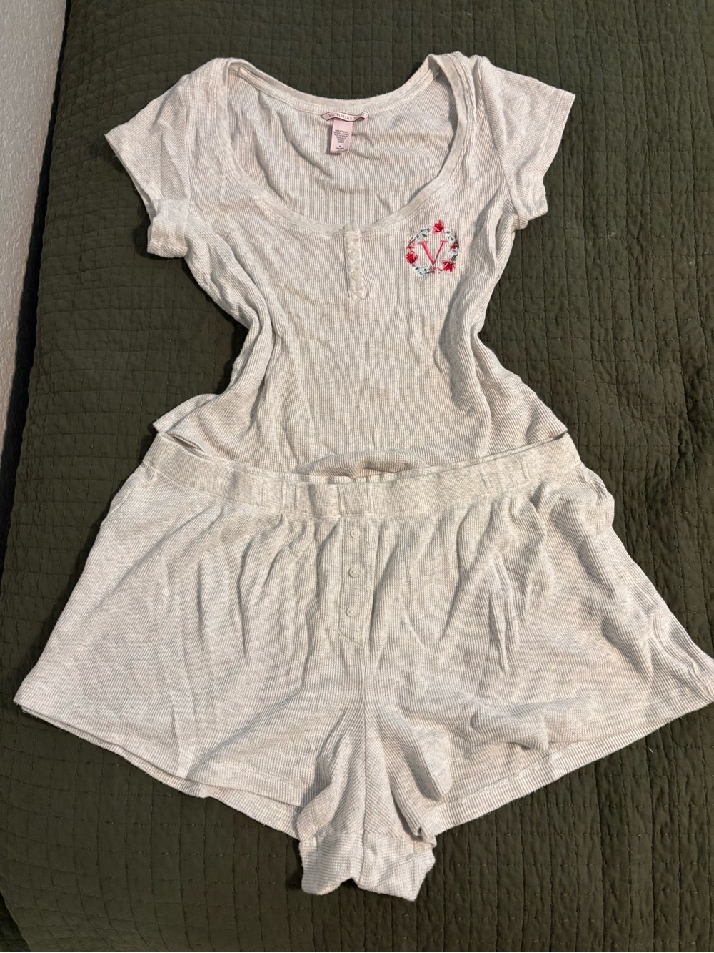 Victoria's Secret Light Gray Henley Short Sleeve Pajama Set